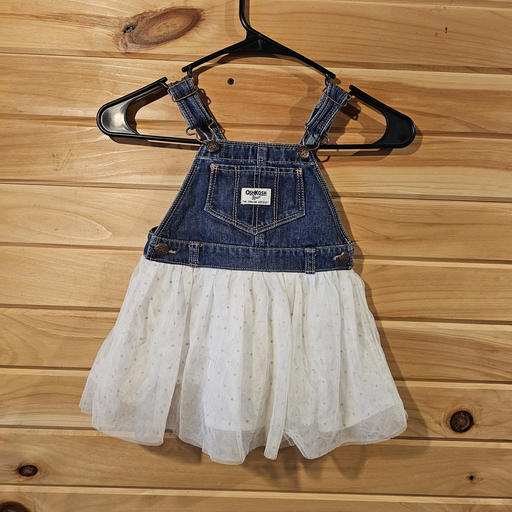 OshKosh B'gosh Denim and White Tulle Skirt Overalls 2T